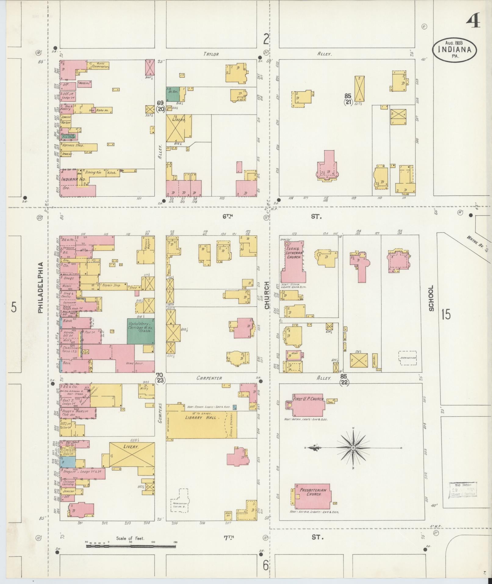 Sanborn Fire Insurance Map from Indiana, Indiana County, Pennsylvania (1903), Sheet #0004 - Historic Sanborn Fire Insurance Map Print, vintage old map wall art, antique decor, genealogy gift, Sanborn Fire Insurance Map from Indiana Indiana map