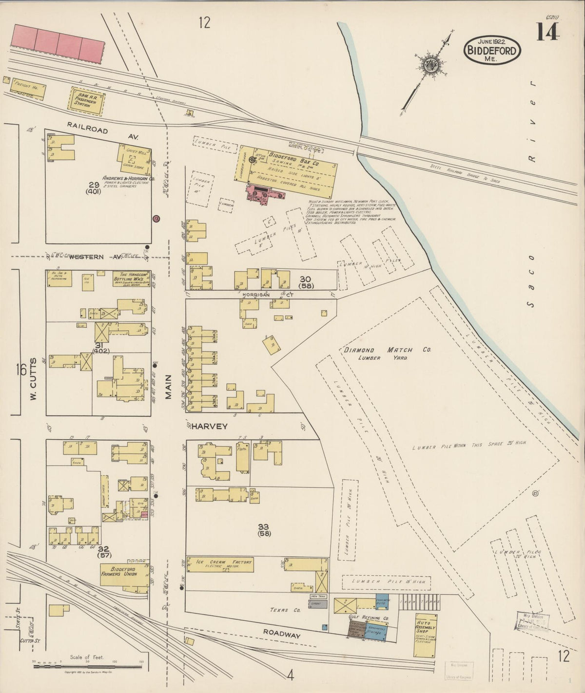 Sanborn Fire Insurance Map from Biddeford, York County, Maine (1922), Sheet #0014 - Complete Map Set gallery image, historic Sanborn map, vintage wall art, Maine Maine