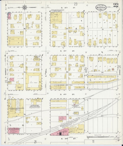 Sanborn Fire Insurance Map from Beatrice, Gage County, Nebraska (1913), Sheet #0022 - Complete Map Set gallery image, historic Sanborn map, vintage wall art, Nebraska Nebraska