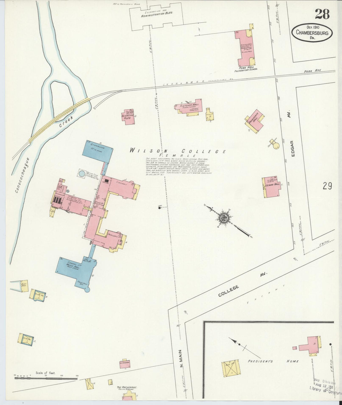 Sanborn Fire Insurance Map from Chambersburg, Franklin County, Pennsylvania (1910), Sheet #0028 - Complete Map Set gallery image, historic Sanborn map, vintage wall art, Pennsylvania Pennsylvania