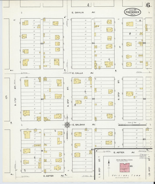 Sanborn Fire Insurance Map from Frederick, Tillman County, Oklahoma (1916), Sheet #0006 - Historic Sanborn Fire Insurance Map Print, vintage old map wall art, antique decor, genealogy gift, Oklahoma Oklahoma map