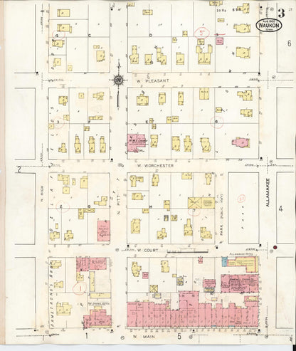 Sanborn Fire Insurance Map from Waukon, Allamakee County, Iowa (1934), Sheet #0003 - Historic Sanborn Fire Insurance Map Print, vintage old map wall art