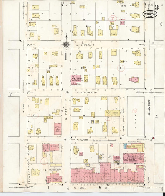 Sanborn Fire Insurance Map from Waukon, Allamakee County, Iowa (1934), Sheet #0003 - Historic Sanborn Fire Insurance Map Print, vintage old map wall art