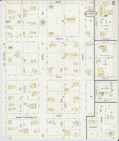 Sanborn Fire Insurance Map from Stuttgart, Arkansas County, Arkansas (1897), Sheet #0003 - Complete Map Set gallery image, historic Sanborn map, vintage wall art, Stuttgart Arkansas