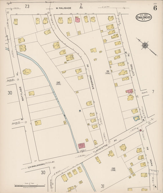 Sanborn Fire Insurance Map from Englewood, Bergen County, New Jersey (1922), Sheet #0006 - Historic Sanborn Fire Insurance Map Print, vintage old map wall art, antique decor, genealogy gift, New Jersey New Jersey map