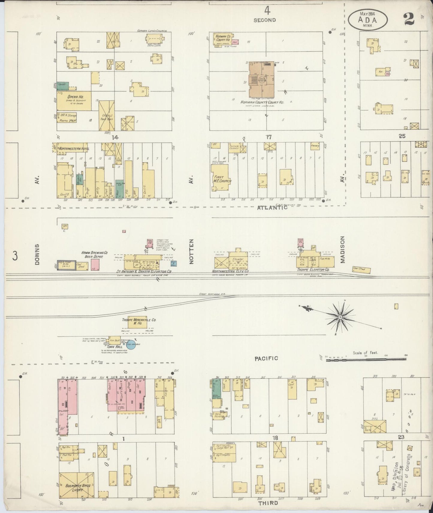 Sanborn Fire Insurance Map from Ada, Norman County, Minnesota (1904), Sheet #0002 - Historic Sanborn Fire Insurance Map Print, vintage old map wall art, antique decor, genealogy gift, Minnesota Minnesota map