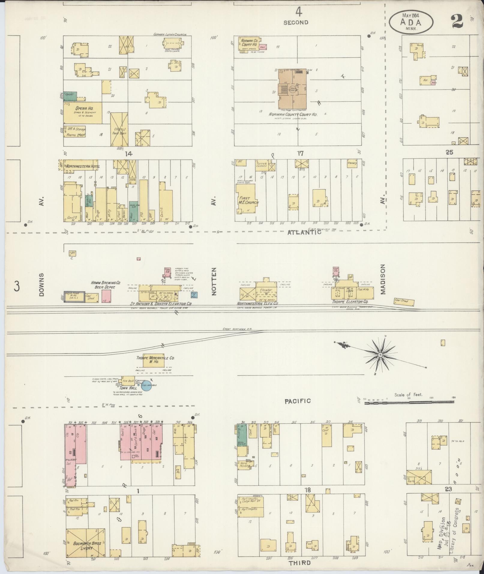 Sanborn Fire Insurance Map from Ada, Norman County, Minnesota (1904), Sheet #0002 - Historic Sanborn Fire Insurance Map Print, vintage old map wall art, antique decor, genealogy gift, Minnesota Minnesota map