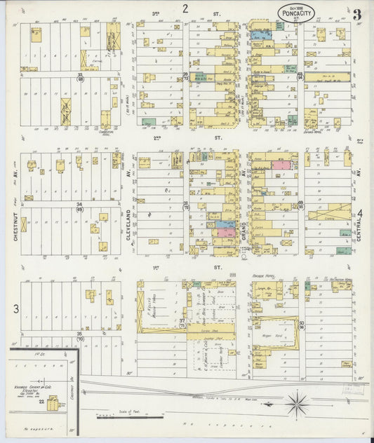 Sanborn Fire Insurance Map from Ponca City, Kay County, Oklahoma (1898), Sheet #0003 - Historic Sanborn Fire Insurance Map Print, vintage old map wall art, antique decor, genealogy gift, Oklahoma Oklahoma map