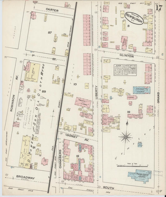 Sanborn Fire Insurance Map from Newburgh, Orange County, New York (1884), Sheet #0017 - Historic Sanborn Fire Insurance Map Print, vintage old map wall art, antique decor, genealogy gift, New York New York map