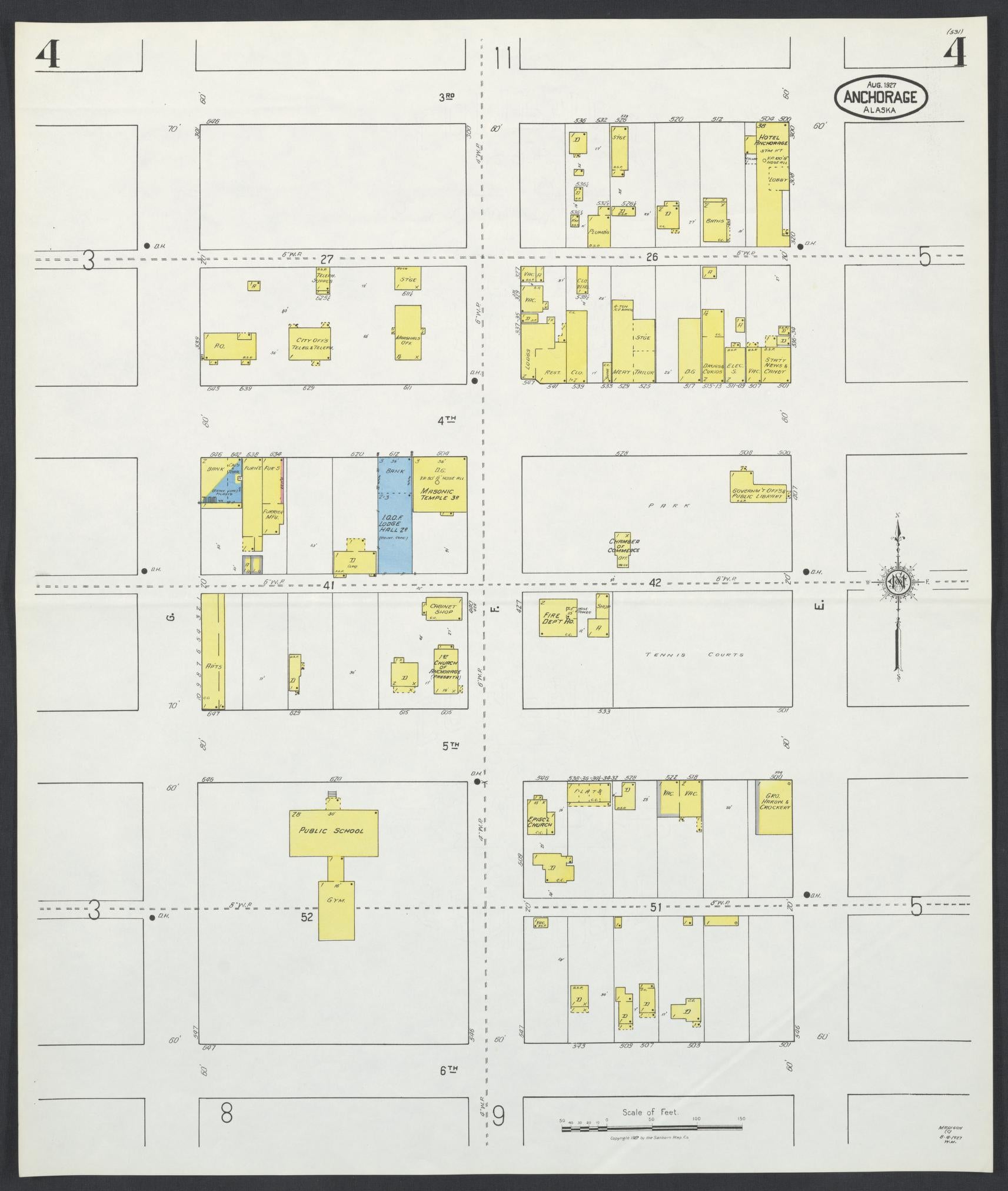 Sanborn Fire Insurance Map from Anchorage, Anchorage Census Division, Alaska (1927), Sheet #0004 - Complete Map Set gallery image, historic Sanborn map, vintage wall art, Alaska Alaska