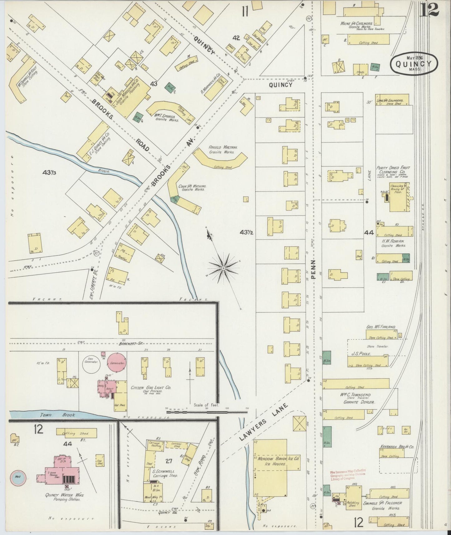 Sanborn Fire Insurance Map from Quincy, Norfolk County, Massachusetts (1896), Sheet #0012 - Complete Map Set gallery image, historic Sanborn map, vintage wall art, Massachusetts Massachusetts
