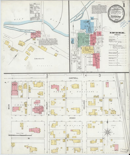 Sanborn Fire Insurance Map from Edinburg, Johnson And Bartholomew Counties, Indiana (1899), Sheet #0001 - Complete Map Set gallery image, historic Sanborn map, vintage wall art, Indiana Indiana