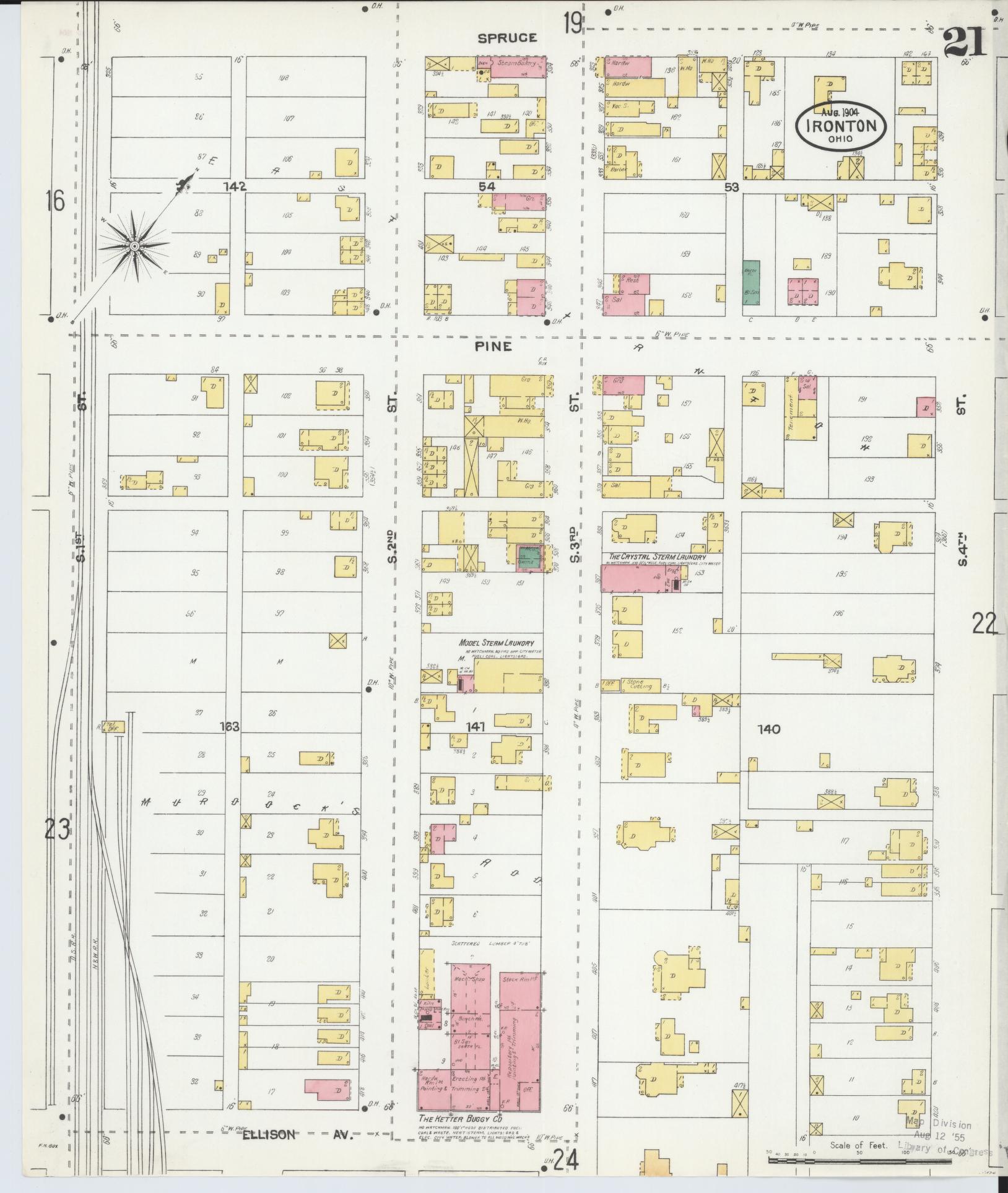 Sanborn Fire Insurance Map from Ironton, Lawrence County, Ohio (1904), Sheet #0021 - Complete Map Set gallery image, historic Sanborn map, vintage wall art, Ohio Ohio