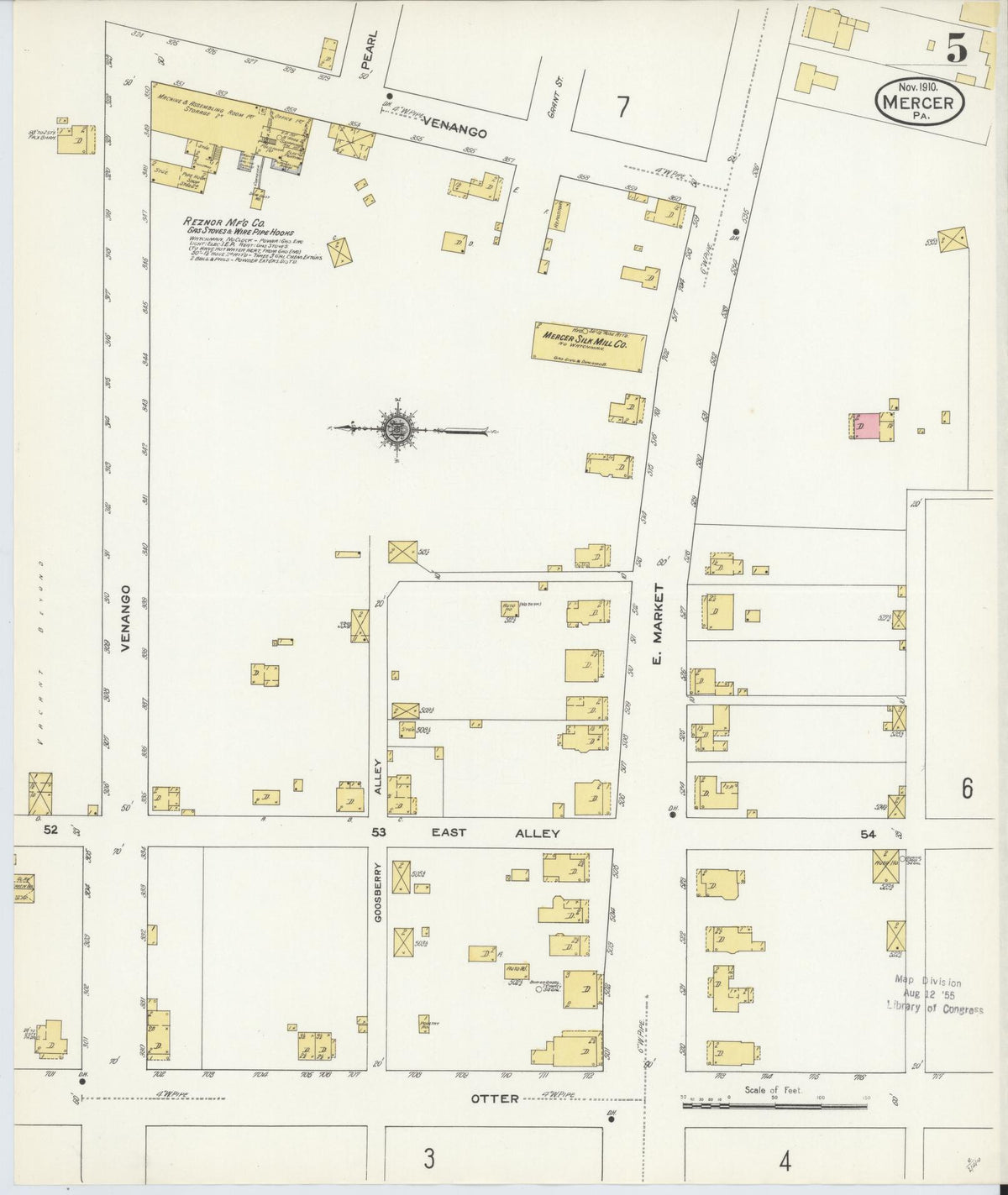 Sanborn Fire Insurance Map from Mercer, Mercer County, Pennsylvania (1910), Sheet #0005 - Complete Map Set gallery image, historic Sanborn map, vintage wall art, Pennsylvania Pennsylvania