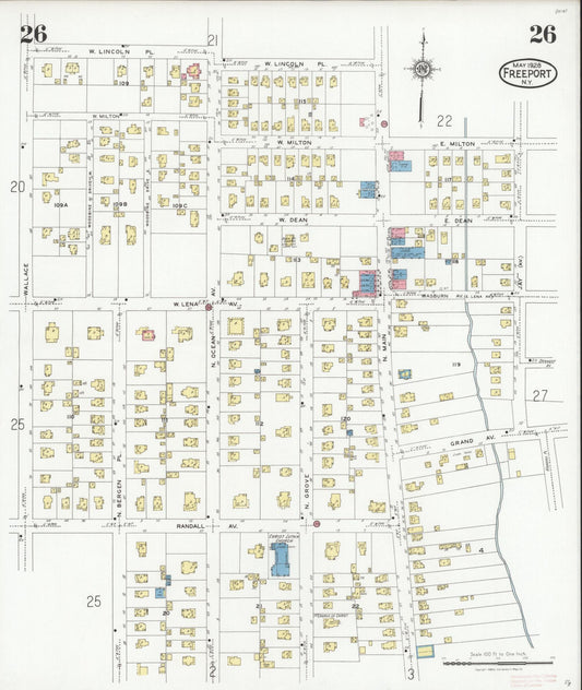 Sanborn Fire Insurance Map from Freeport, Nassau County, New York (1928), Sheet #0026 - Historic Sanborn Fire Insurance Map Print, vintage old map wall art, antique decor, genealogy gift, New York New York map