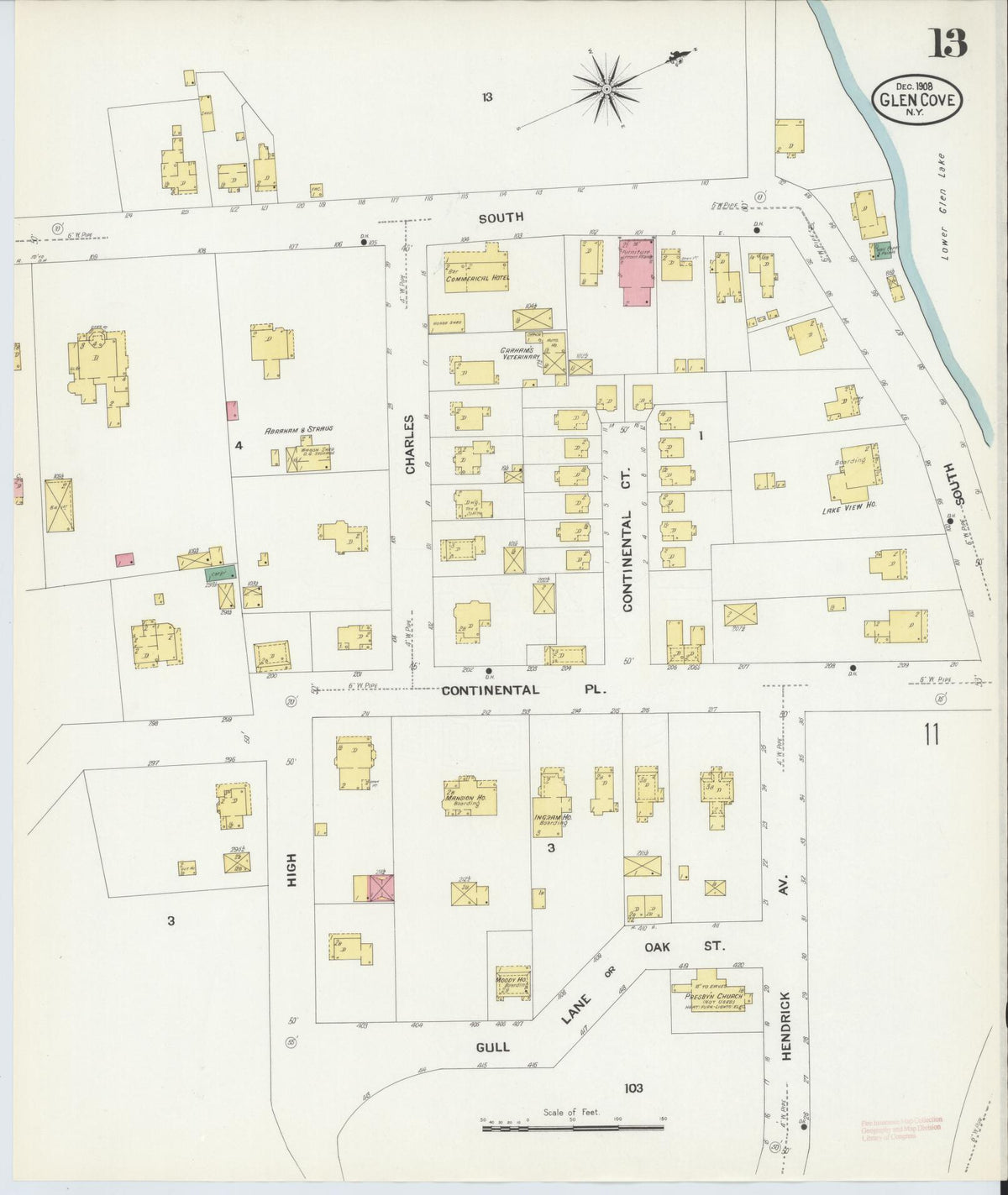 Sanborn Fire Insurance Map from Glen Cove, Nassau County, New York (1908), Sheet #0013 - Historic Sanborn Fire Insurance Map Print, vintage old map wall art, antique decor, genealogy gift, New York New York map