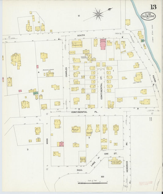 Sanborn Fire Insurance Map from Glen Cove, Nassau County, New York (1908), Sheet #0013 - Historic Sanborn Fire Insurance Map Print, vintage old map wall art, antique decor, genealogy gift, New York New York map