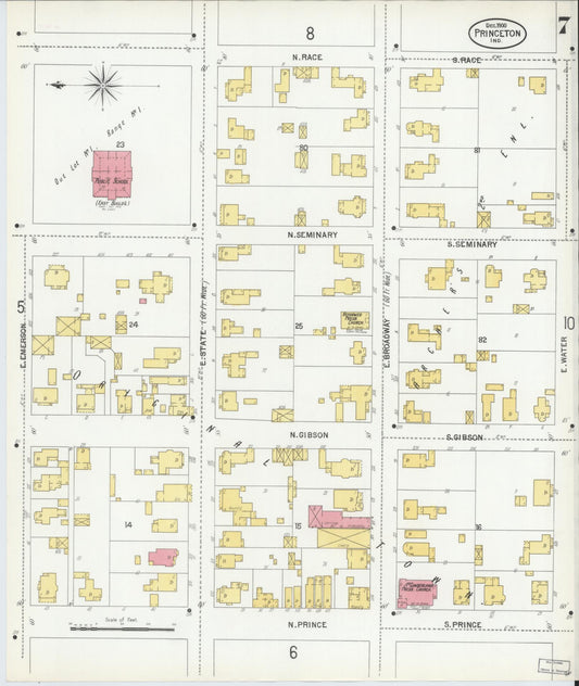 Sanborn Fire Insurance Map from Princeton, Gibson County, Indiana (1900), Sheet #0007 - Historic Sanborn Fire Insurance Map Print, vintage old map wall art, antique decor, genealogy gift, Indiana Indiana map