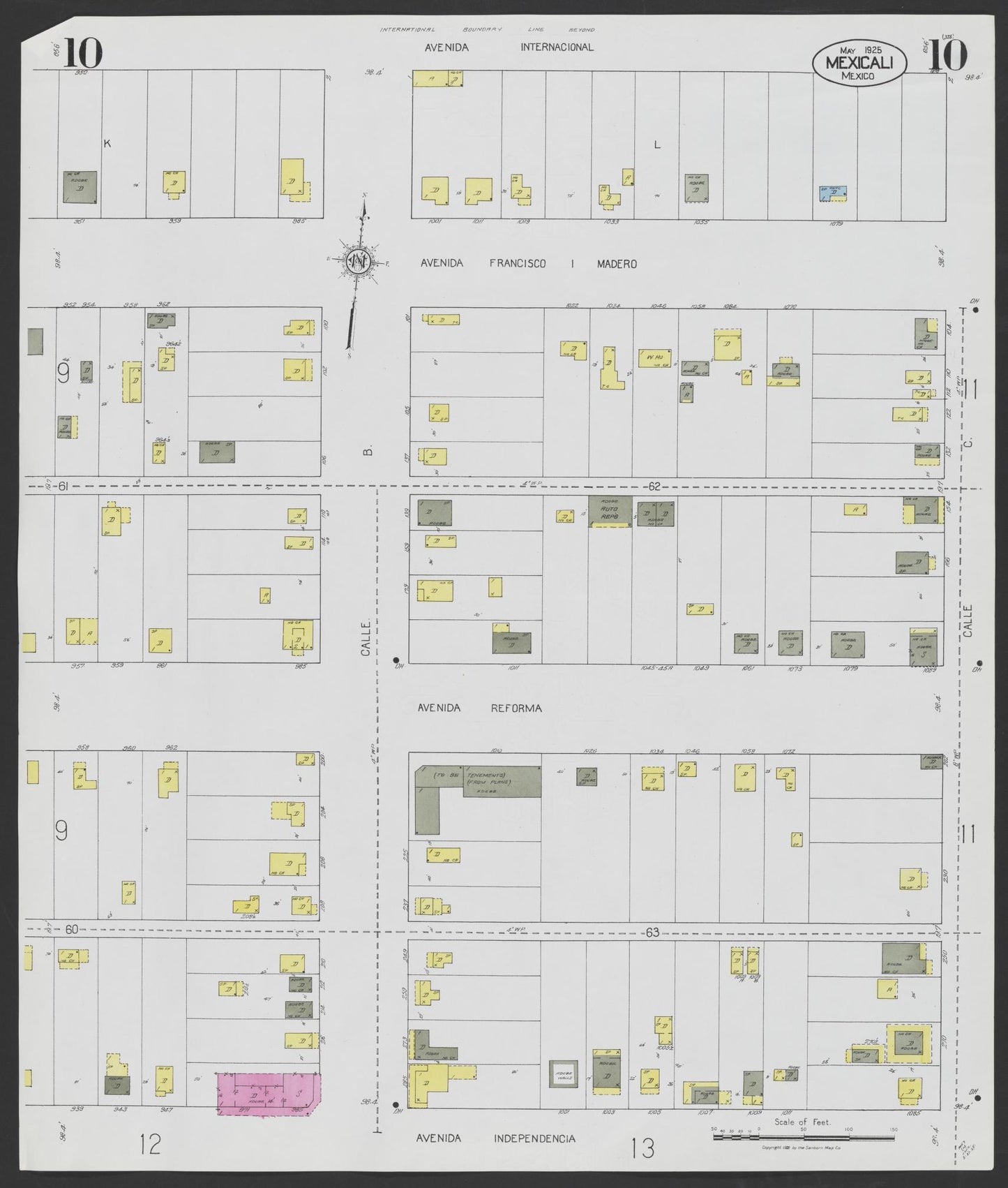 Sanborn Fire Insurance Map from Mexicali, Baja California (Mexico) (1925), Sheet #0010 - Complete Map Set gallery image, historic Sanborn map, vintage wall art, California California