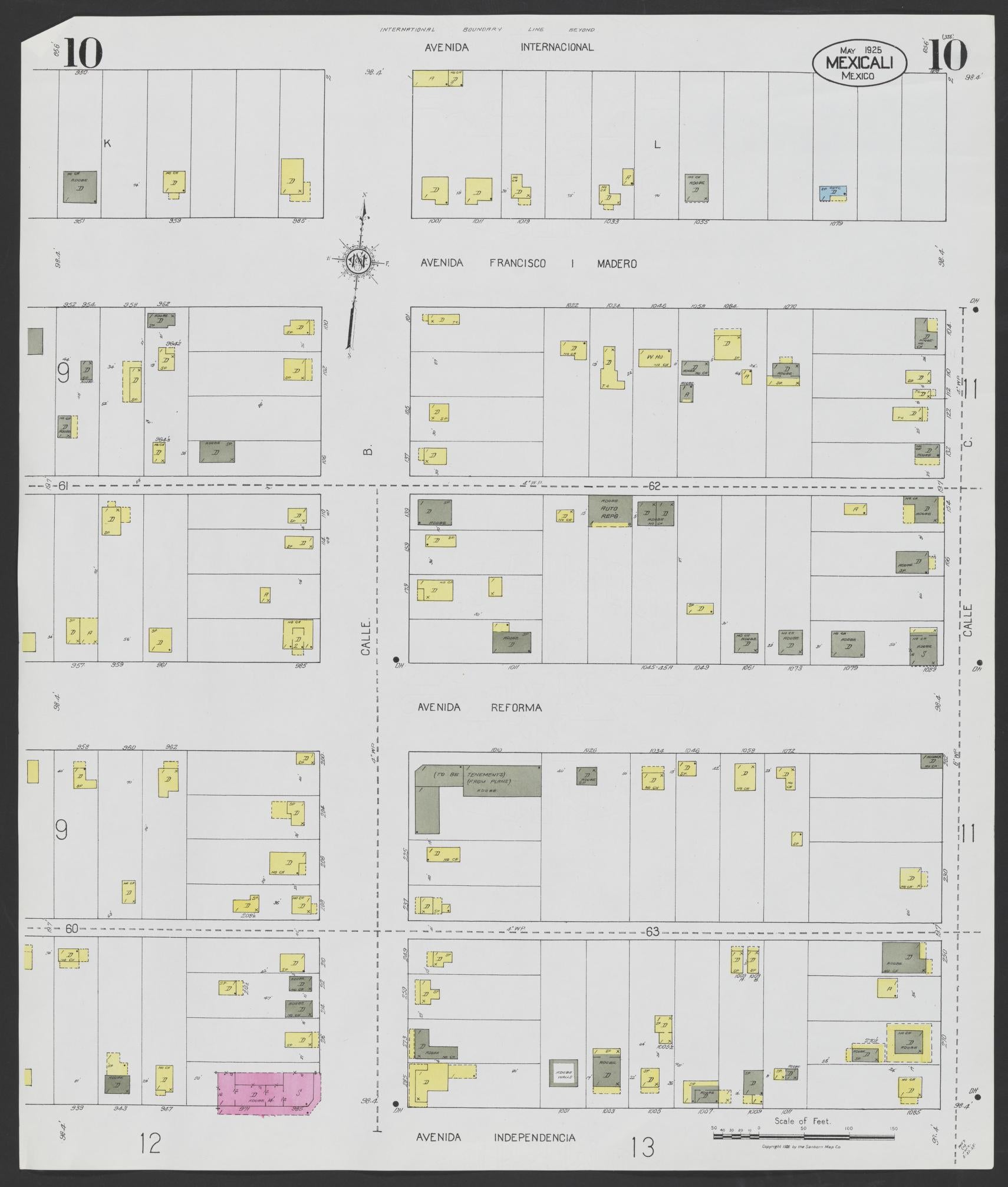 Sanborn Fire Insurance Map from Mexicali, Baja California (Mexico) (1925), Sheet #0010 - Complete Map Set gallery image, historic Sanborn map, vintage wall art, California California