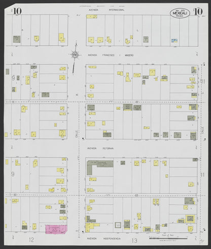 Sanborn Fire Insurance Map from Mexicali, Baja California (Mexico) (1925), Sheet #0010 - Complete Map Set gallery image, historic Sanborn map, vintage wall art, California California