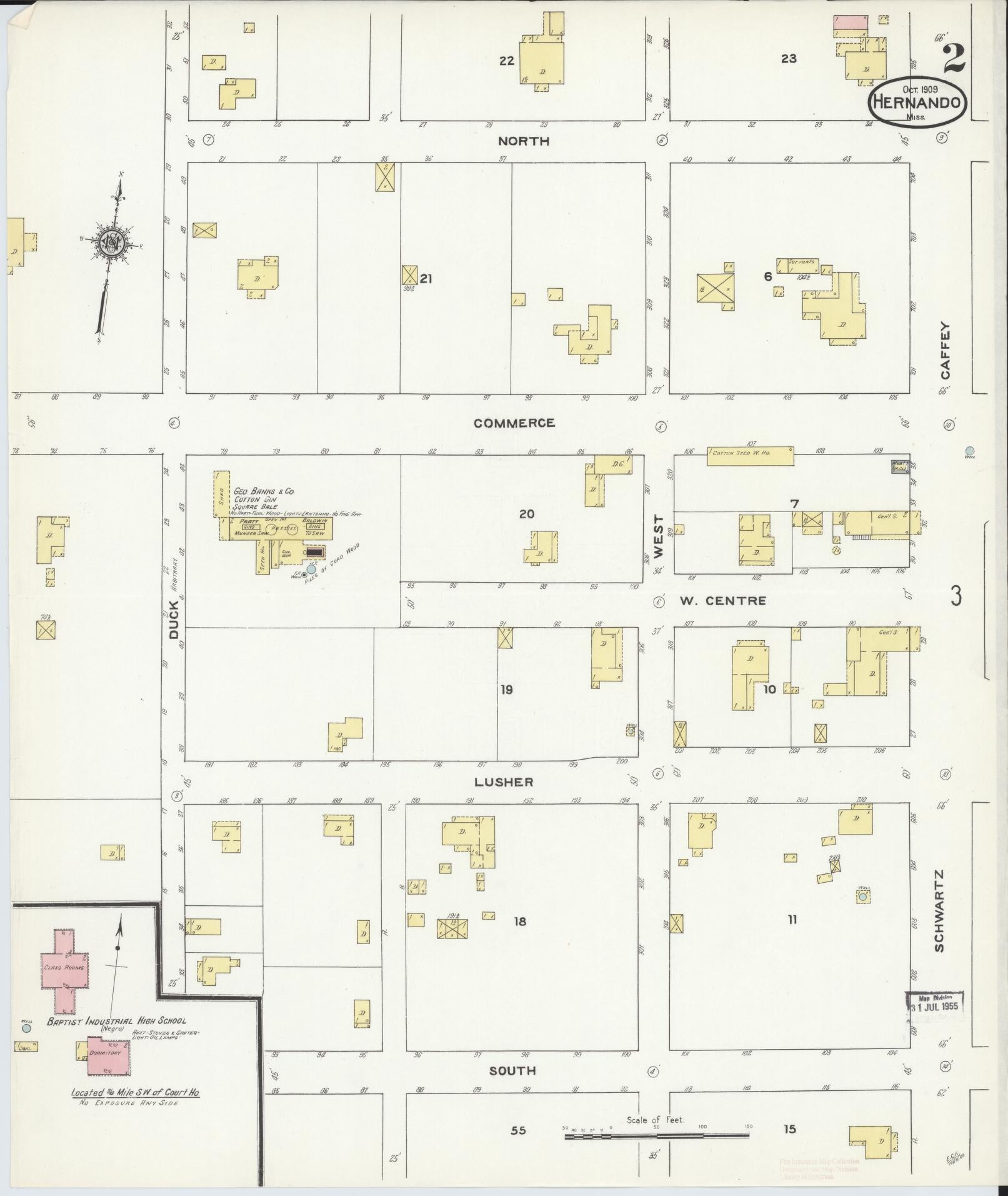 Sanborn Fire Insurance Map from Hernando, De Soto County, Mississippi (1909), Sheet #0002 - Complete Map Set gallery image, historic Sanborn map, vintage wall art, Mississippi Mississippi