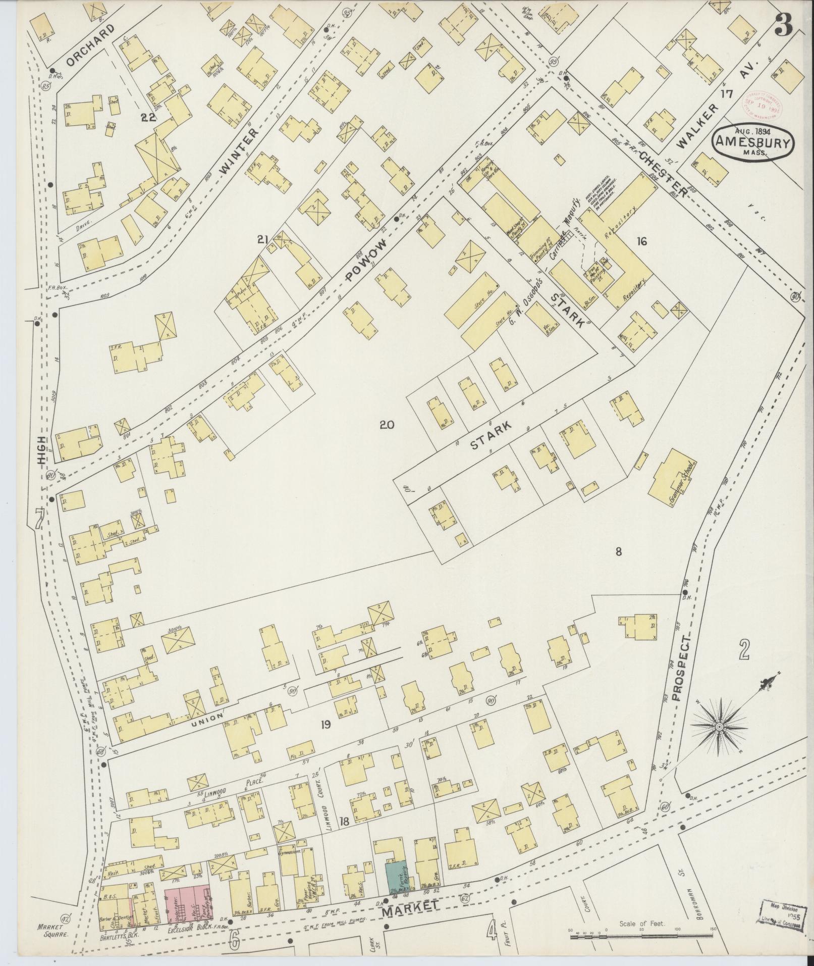 Sanborn Fire Insurance Map from Amesbury, Essex County, Massachusetts (1894), Sheet #0003 - Historic Sanborn Fire Insurance Map Print, vintage old map wall art, antique decor, genealogy gift, Massachusetts Massachusetts map