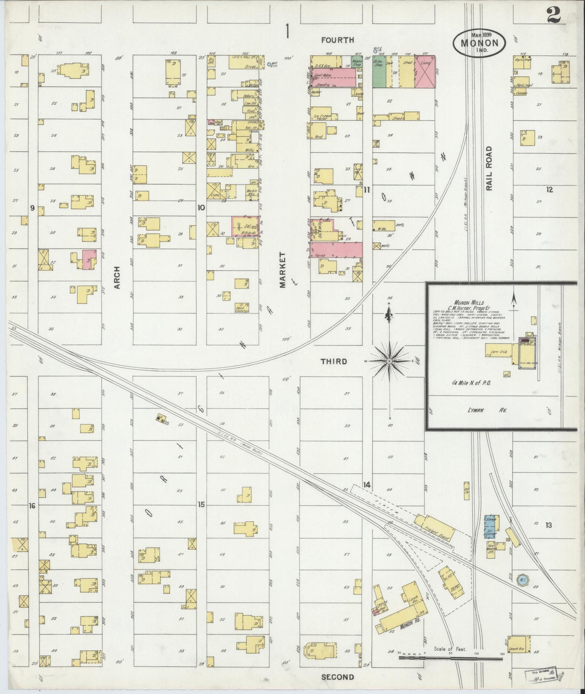 Sanborn Fire Insurance Map from Monon, White County, Indiana (1899), Sheet #0002 - Historic Sanborn Fire Insurance Map Print, vintage old map wall art, antique decor, genealogy gift, Indiana Indiana map