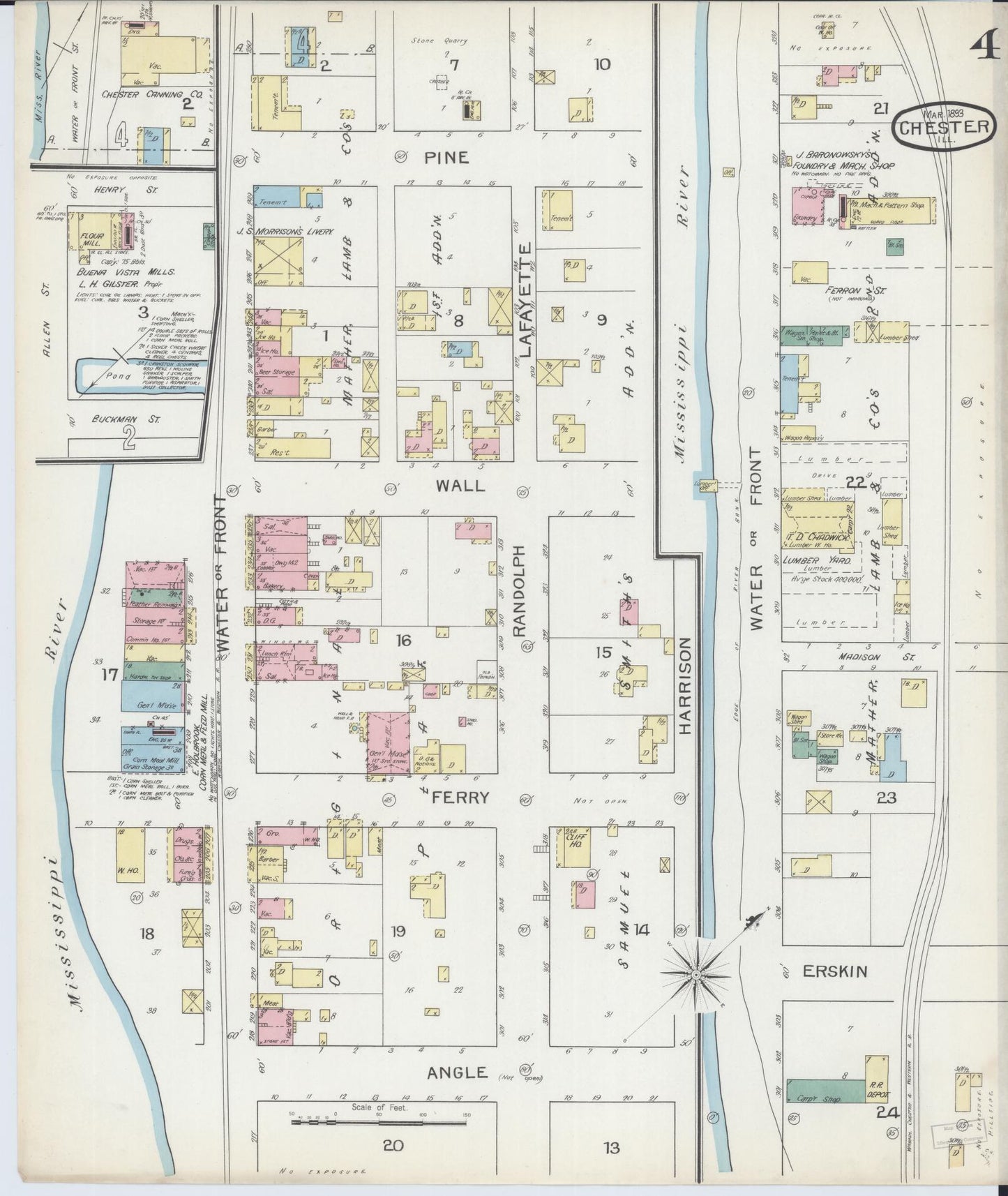 Sanborn Fire Insurance Map from Chester, Randolph County, Illinois (1886), Sheet #0004 - Historic Sanborn Fire Insurance Map Print, vintage old map wall art, antique decor, genealogy gift, Illinois Illinois map