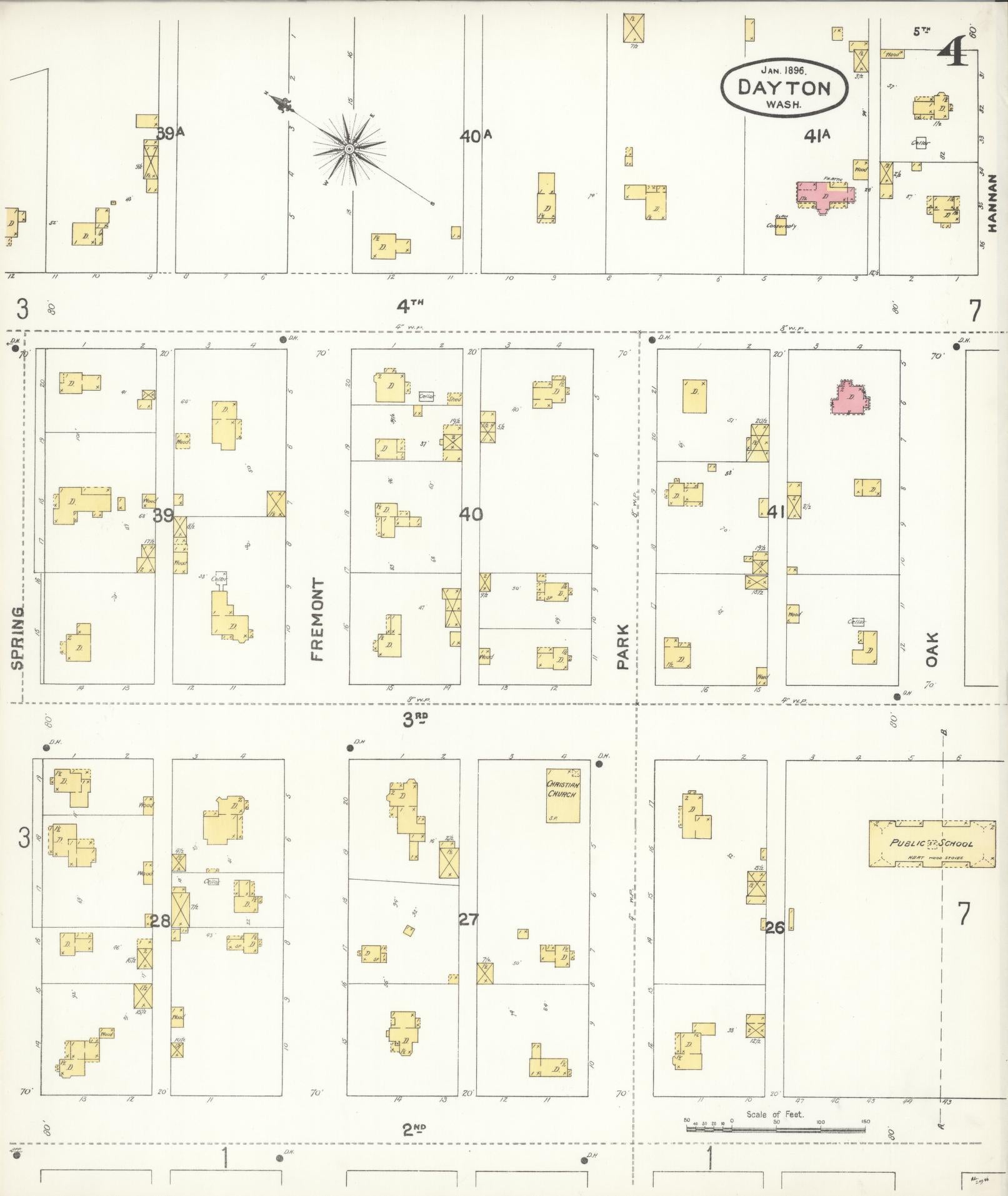 Sanborn Fire Insurance Map from Dayton, Columbia County, Washington (1896), Sheet #0004 - Complete Map Set gallery image, historic Sanborn map, vintage wall art, Washington Washington