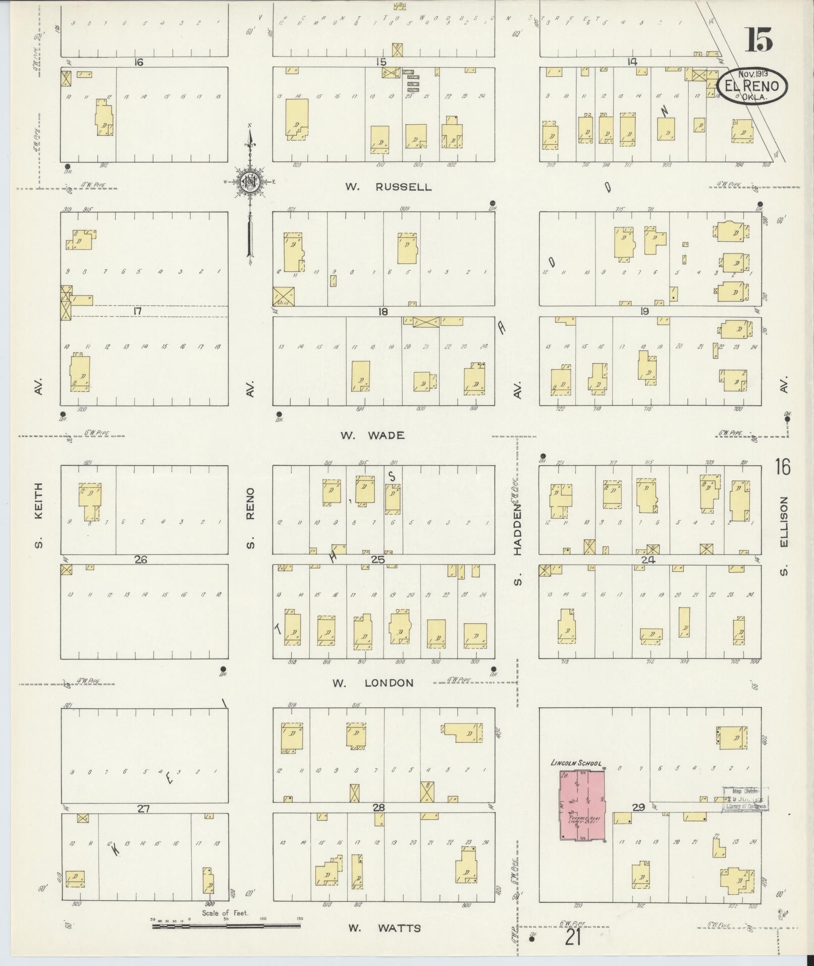 Sanborn Fire Insurance Map from El Reno, Canadian County, Oklahoma (1913), Sheet #0015 - Historic Sanborn Fire Insurance Map Print, vintage old map wall art, antique decor, genealogy gift, Oklahoma Oklahoma map