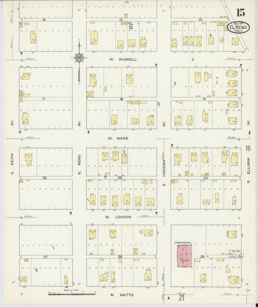 Sanborn Fire Insurance Map from El Reno, Canadian County, Oklahoma (1913), Sheet #0015 - Historic Sanborn Fire Insurance Map Print, vintage old map wall art, antique decor, genealogy gift, Oklahoma Oklahoma map