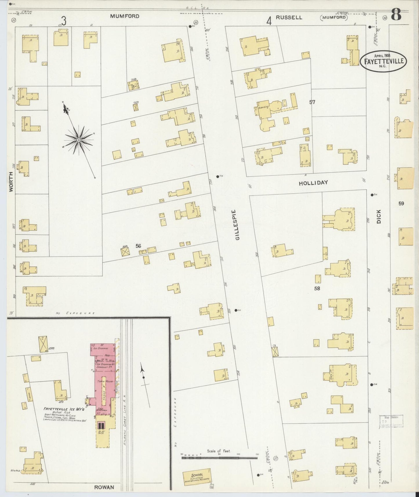 Sanborn Fire Insurance Map from Fayetteville, Cumberland County, North Carolina (1908), Sheet #0008 - Complete Map Set gallery image, historic Sanborn map, vintage wall art, North Carolina North Carolina