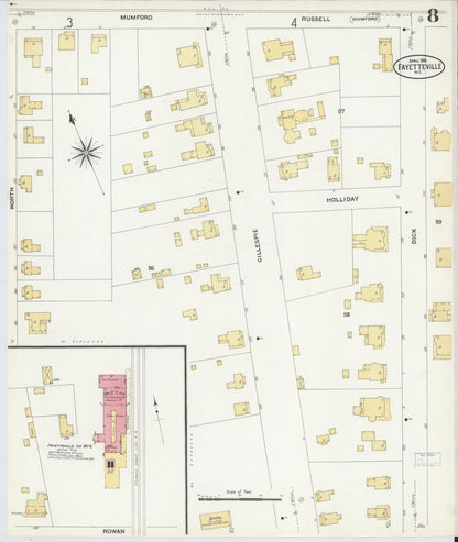 Sanborn Fire Insurance Map from Fayetteville, Cumberland County, North Carolina (1908), Sheet #0008 - Complete Map Set gallery image, historic Sanborn map, vintage wall art, North Carolina North Carolina