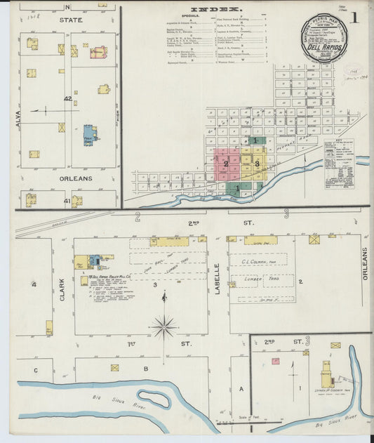 Sanborn Fire Insurance Map from Dell Rapids, Minnehaha County, South Dakota (1893), Sheet #0001 - Historic Sanborn Fire Insurance Map Print, vintage old map wall art, antique decor, genealogy gift, South Dakota South Dakota map