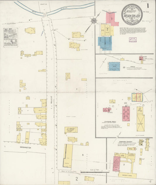 Sanborn Fire Insurance Map from Mission San Jose, Alameda County, California (1916), Sheet #0001 - Complete Map Set gallery image, historic Sanborn map, vintage wall art, California California