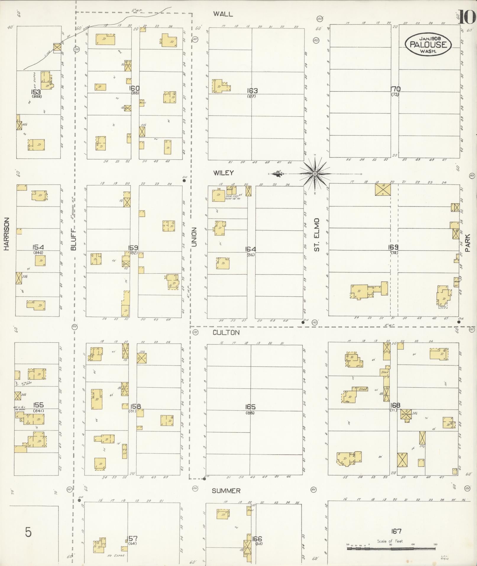 Sanborn Fire Insurance Map from Palouse City, Whitman County, Washington (1908), Sheet #0010 - Complete Map Set gallery image, historic Sanborn map, vintage wall art, Washington Washington