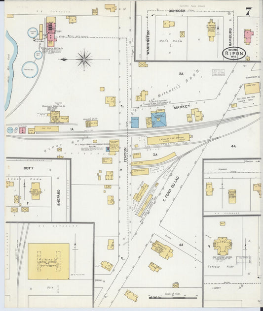 Sanborn Fire Insurance Map from Ripon, Fond du Lac County, Wisconsin (1904), Sheet #0007 - Historic Sanborn Fire Insurance Map Print, vintage old map wall art, antique decor, genealogy gift, Wisconsin Wisconsin map