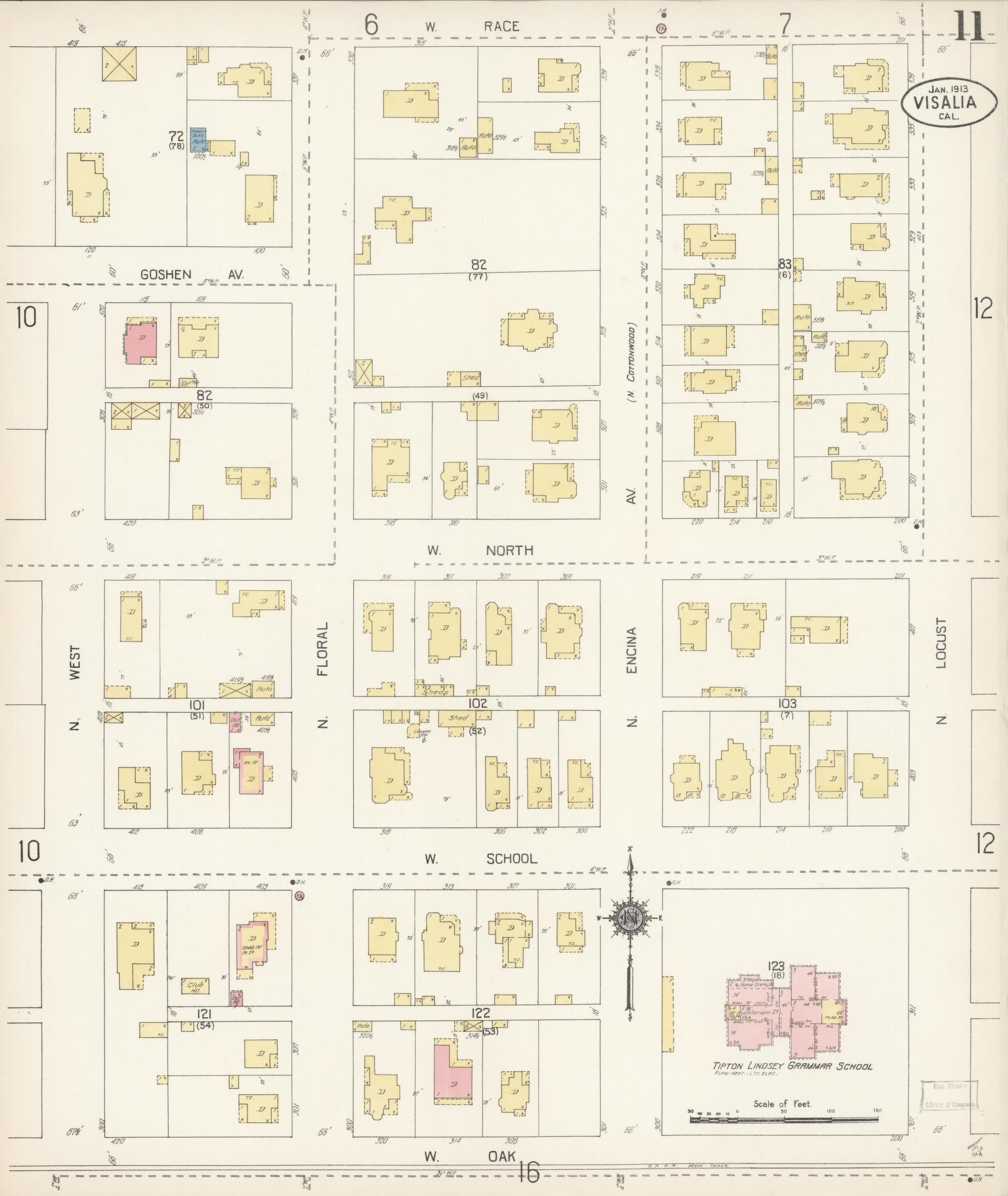 Sanborn Fire Insurance Map from Visalia, Tulare County, California (1913), Sheet #0011 - Complete Map Set gallery image, historic Sanborn map, vintage wall art, California California