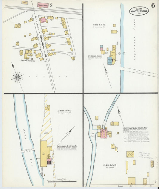 Sanborn Fire Insurance Map from Montoursville, Lycoming County, Pennsylvania (1899), Sheet #0006 - Historic Sanborn Fire Insurance Map Print, vintage old map wall art, antique decor, genealogy gift, Pennsylvania Pennsylvania map