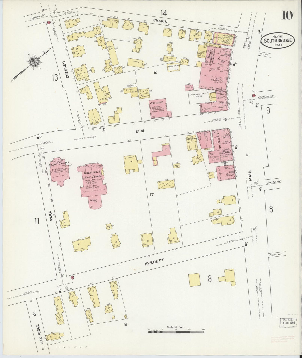 Sanborn Fire Insurance Map from Southbridge, Worcester County, Massachusetts (1911), Sheet #0010 - Complete Map Set gallery image, historic Sanborn map, vintage wall art, Massachusetts Massachusetts