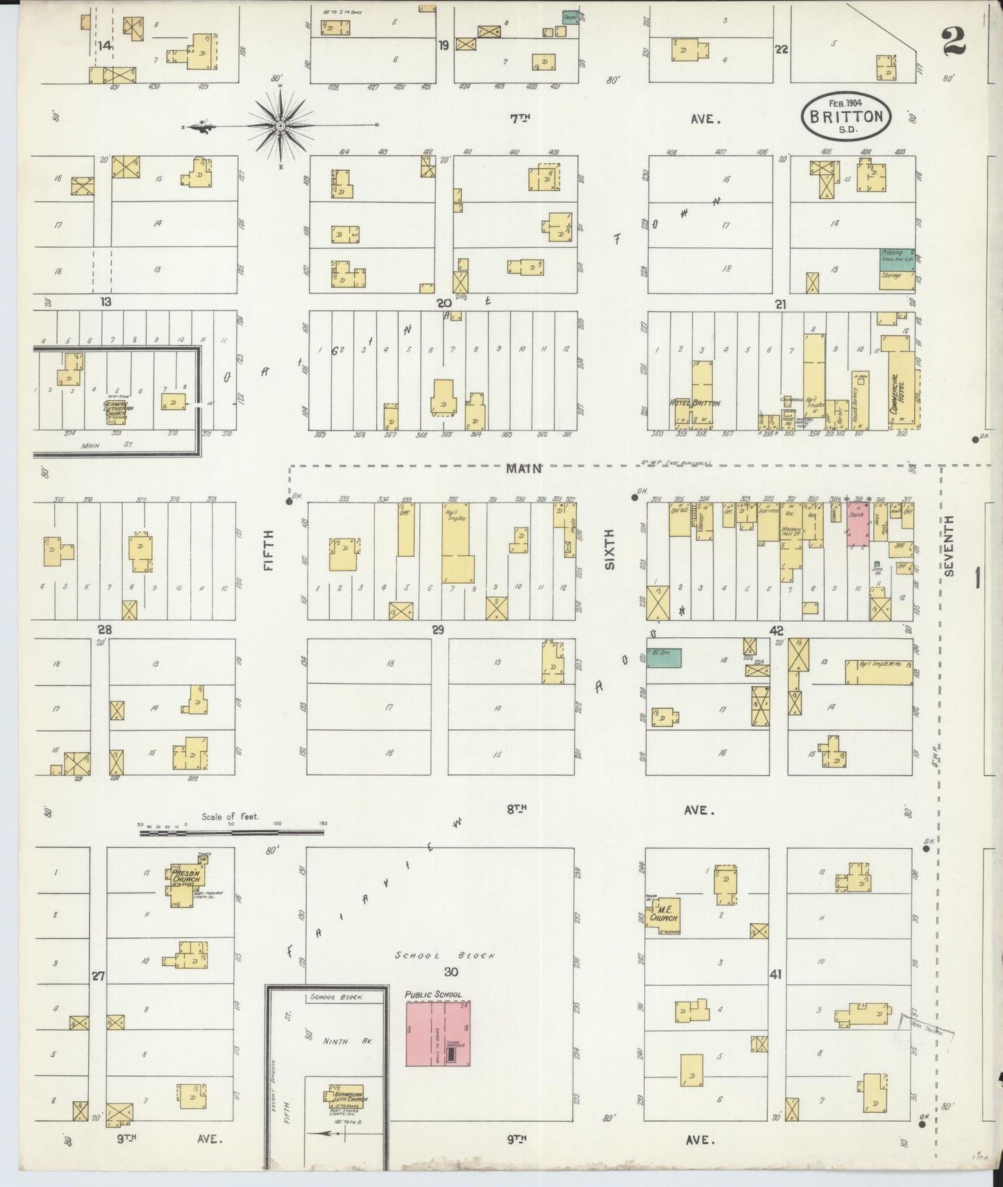Sanborn Fire Insurance Map from Britton, Marshall County, South Dakota (1904), Sheet #0002 - Complete Map Set gallery image, historic Sanborn map, vintage wall art, South Dakota South Dakota