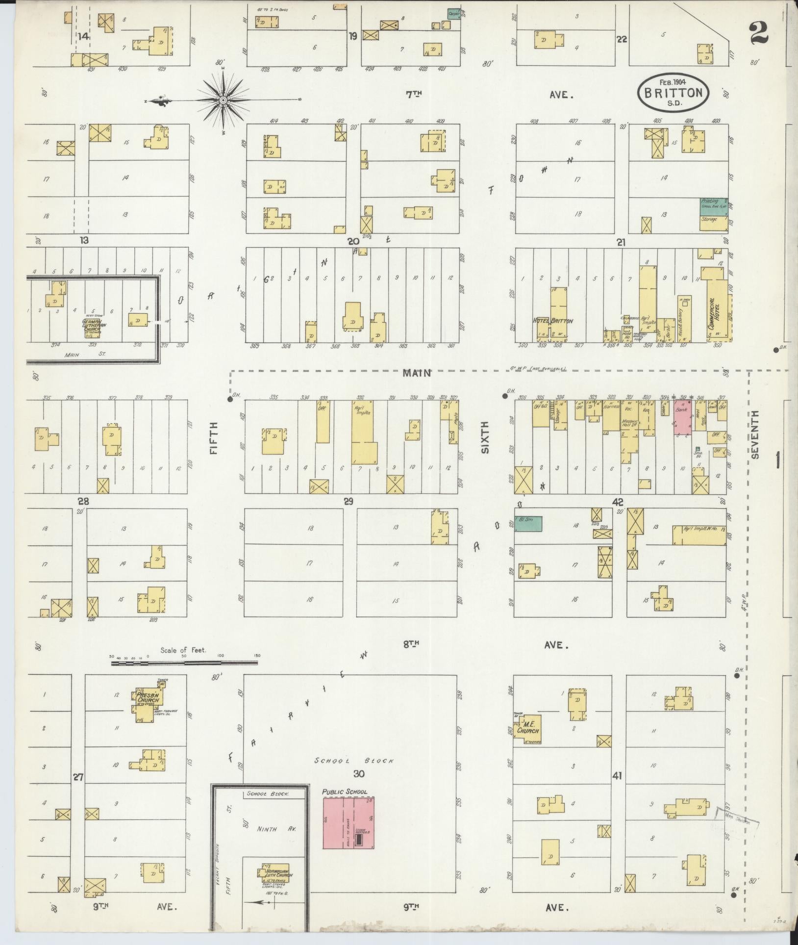 Sanborn Fire Insurance Map from Britton, Marshall County, South Dakota (1904), Sheet #0002 - Complete Map Set gallery image, historic Sanborn map, vintage wall art, South Dakota South Dakota