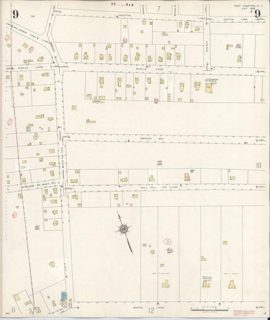 Sanborn Fire Insurance Map from Easthampton, Suffolk County, New York (1943), Sheet #0009 - Historic Sanborn Fire Insurance Map Print, vintage old map wall art, antique decor, genealogy gift, New York New York map