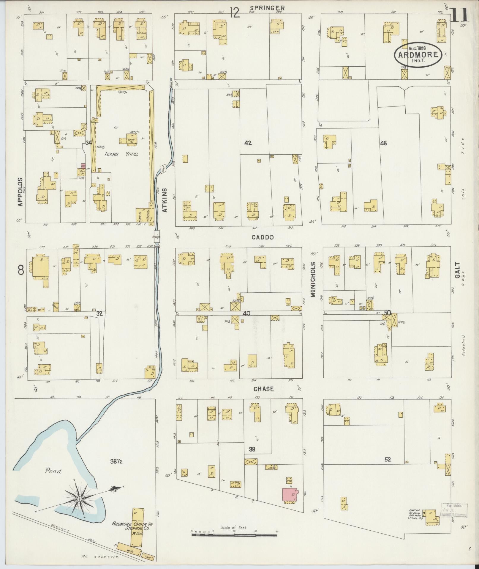 Sanborn Fire Insurance Map from Ardmore, Carter County, Oklahoma (1898), Sheet #0011 - Complete Map Set gallery image, historic Sanborn map, vintage wall art, Oklahoma Oklahoma
