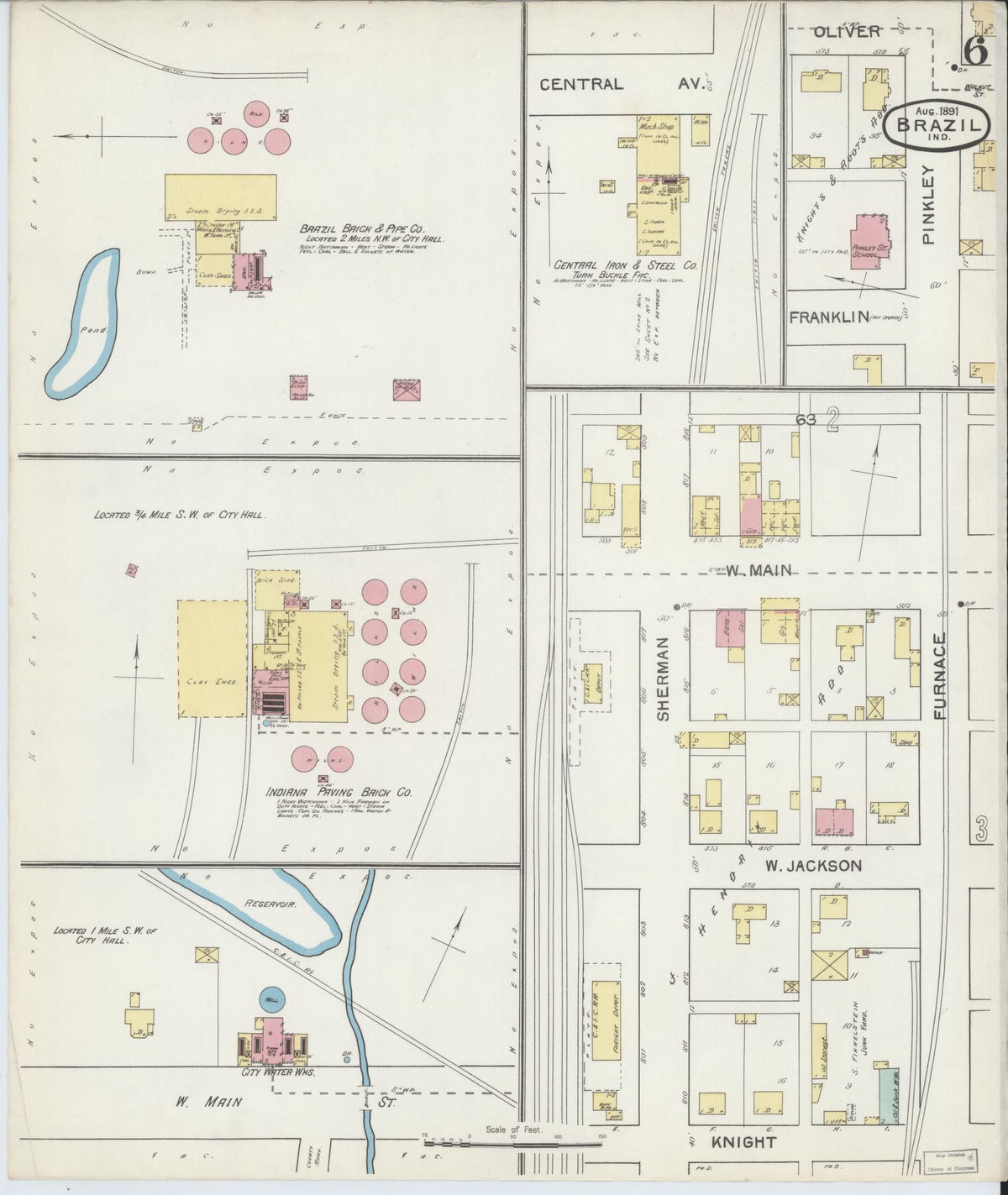 Sanborn Fire Insurance Map from Brazil, Clay County, Indiana (1892), Sheet #0006 - Historic Sanborn Fire Insurance Map Print, vintage old map wall art, antique decor, genealogy gift, Indiana Indiana map