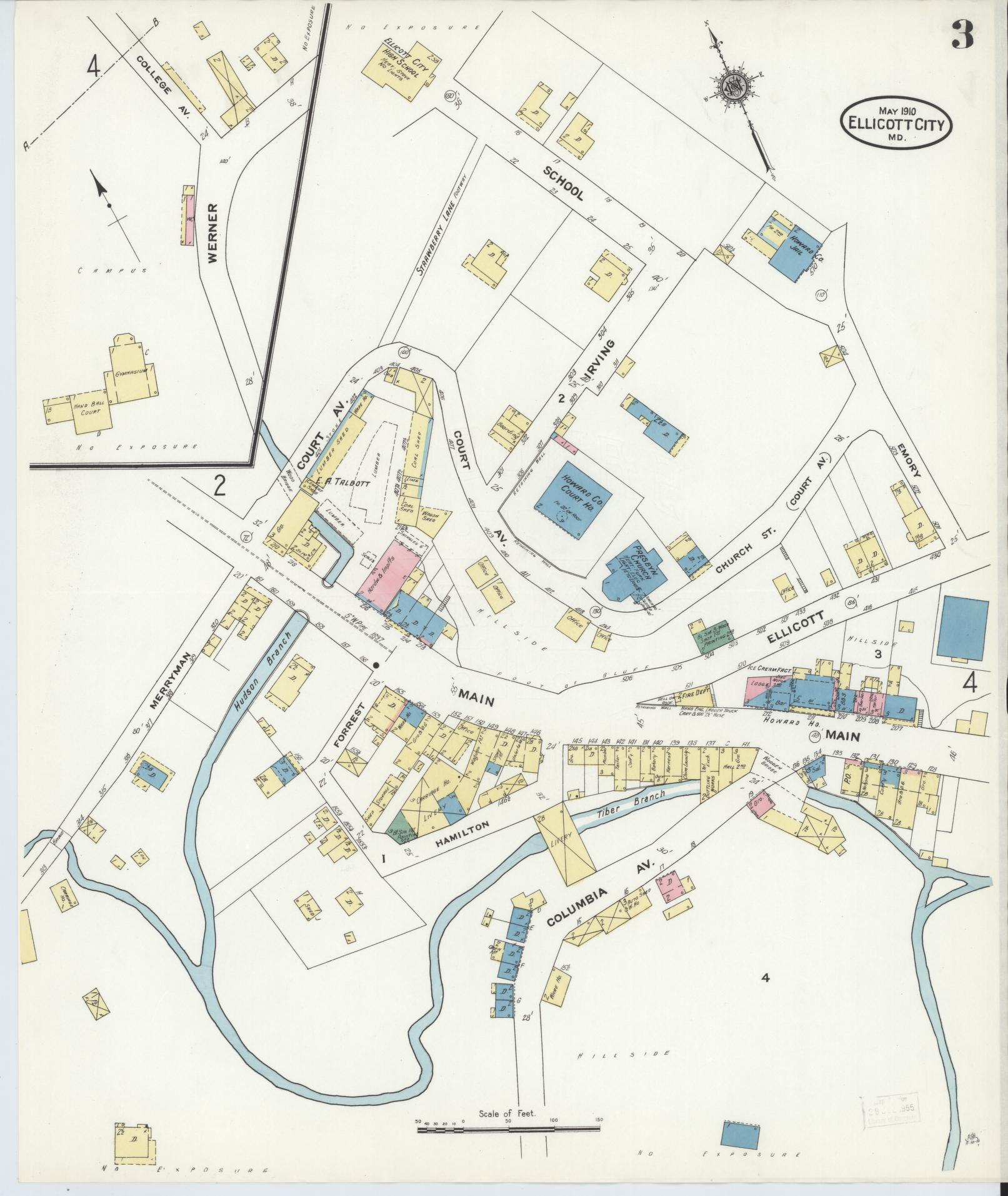 Howard, Maryland - 1910 - Sanborn Fire Insurance Map, Sheet #0003 - Historic Sanborn Fire Insurance Map Print, Howard Maryland 1910 0003 vintage old map wall art