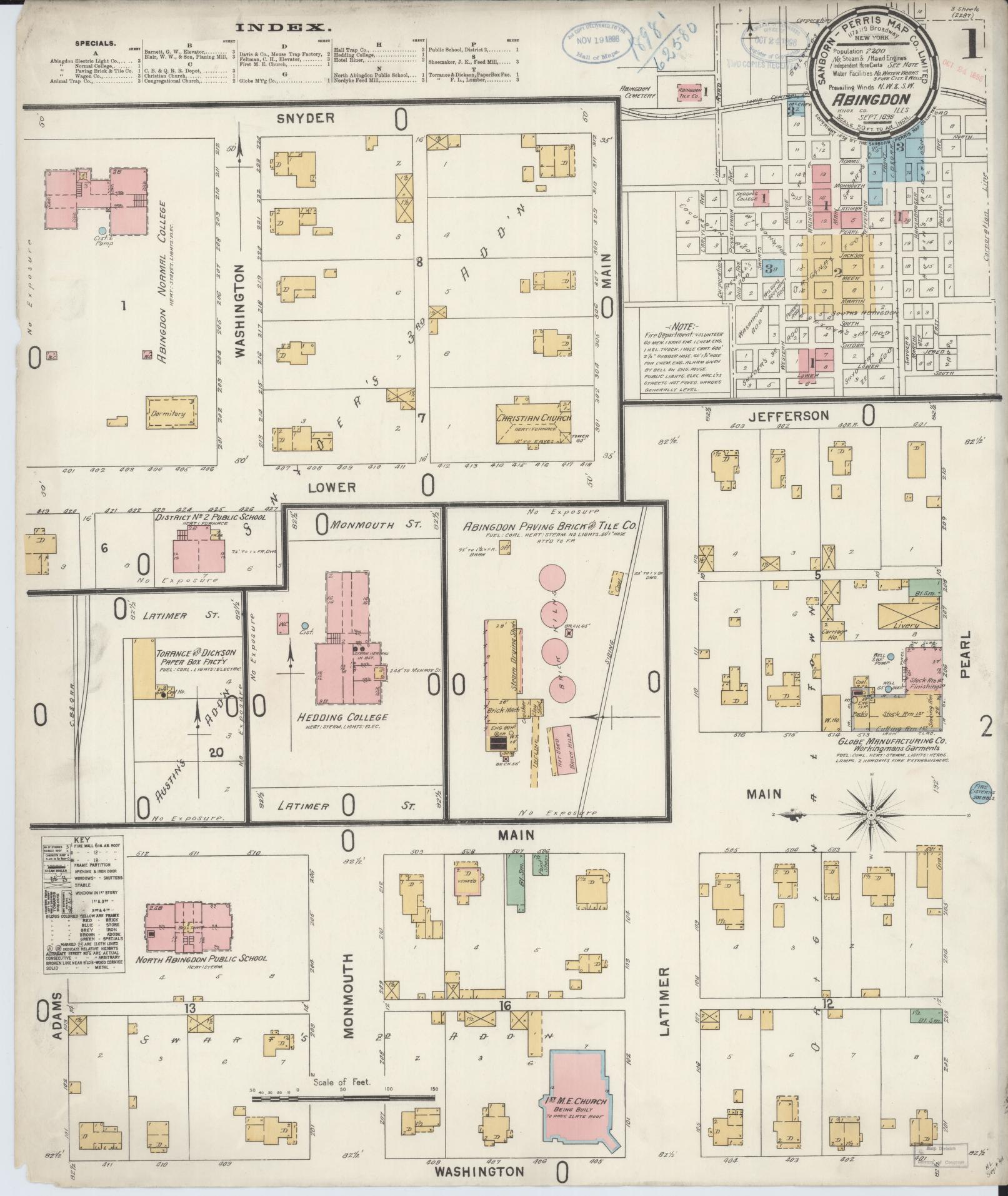 Sanborn Fire Insurance Map from Abingdon, Knox County, Illinois (1898), Sheet #0001 - Historic Sanborn Fire Insurance Map Print, vintage old map wall art, antique decor, genealogy gift, Illinois Illinois map
