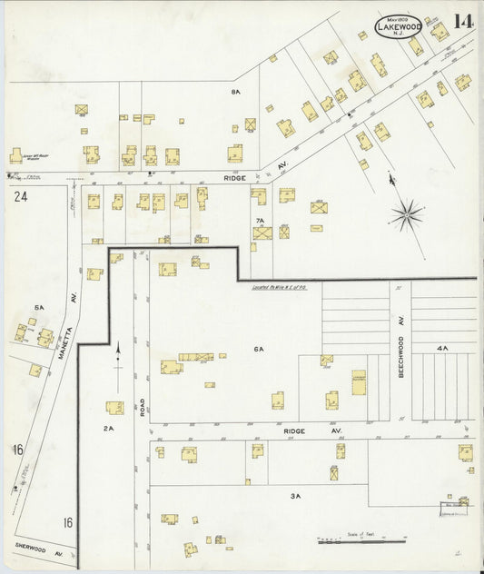 Sanborn Fire Insurance Map from Lakewood, Ocean County, New Jersey (1909), Sheet #0014 - Historic Sanborn Fire Insurance Map Print, vintage old map wall art, antique decor, genealogy gift, New Jersey New Jersey map