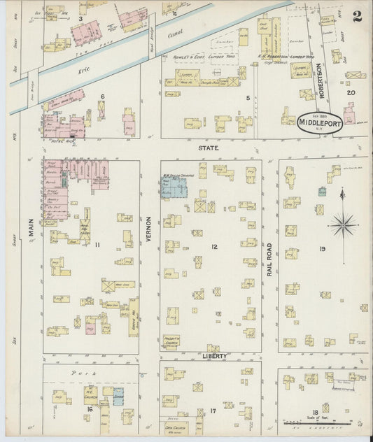 Sanborn Fire Insurance Map from Middleport, Niagara County, New York (1889), Sheet #0002 - Historic Sanborn Fire Insurance Map Print, vintage old map wall art, antique decor, genealogy gift, New York New York map